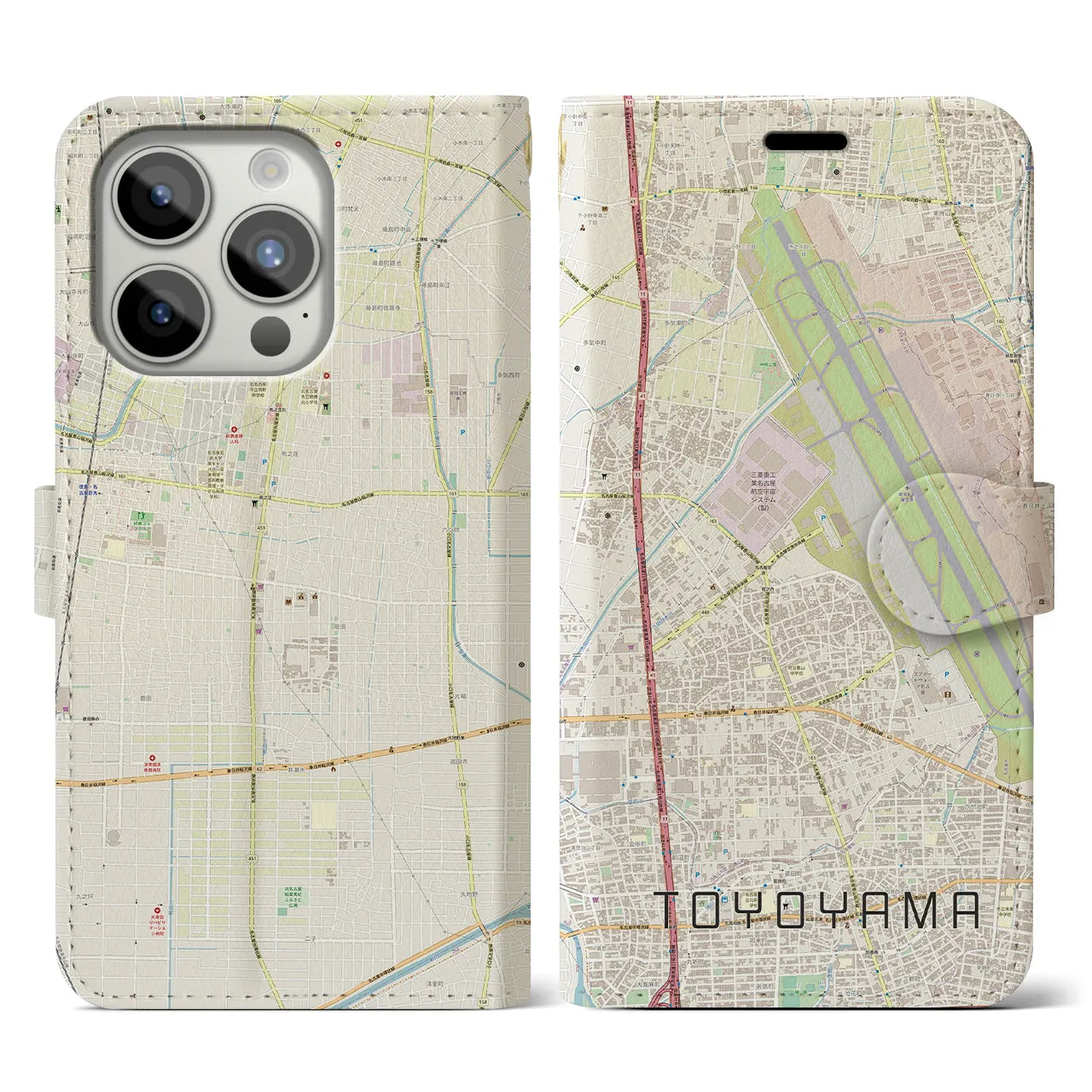 【豊山】地図柄iPhoneケース（手帳両面タイプ・ナチュラル）iPhone 15 Pro 用