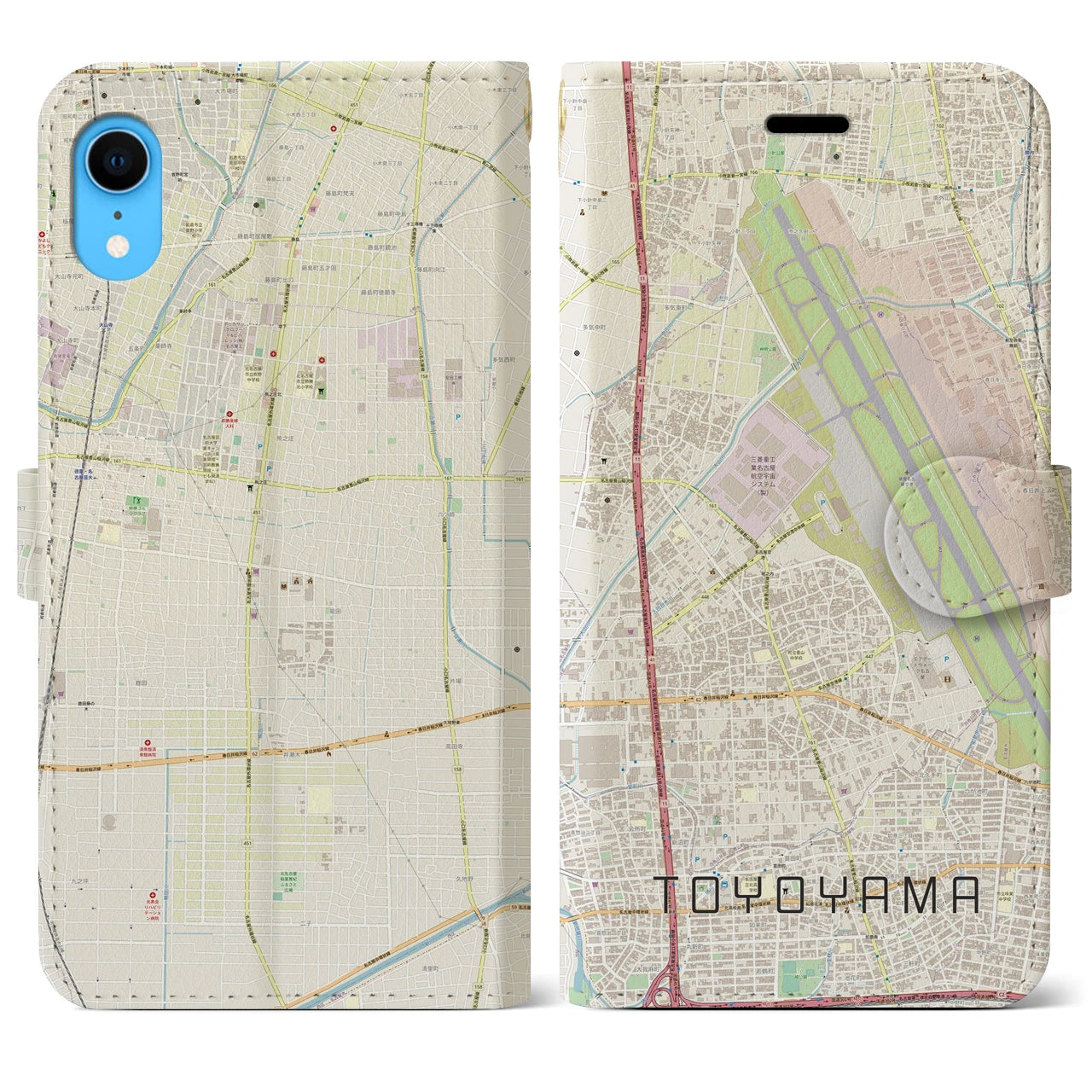 【豊山】地図柄iPhoneケース（手帳両面タイプ・ナチュラル）iPhone XR 用