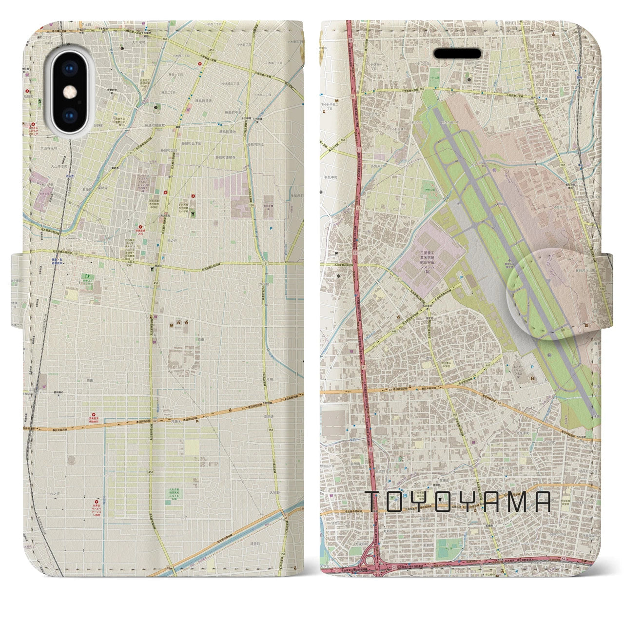 【豊山】地図柄iPhoneケース（手帳両面タイプ・ナチュラル）iPhone XS Max 用