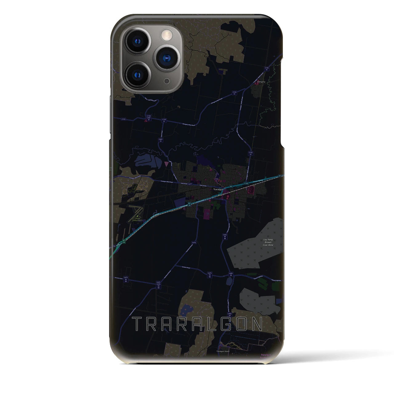 【トララルゴン】地図柄iPhoneケース（バックカバータイプ・ブラック）iPhone 11 Pro Max 用