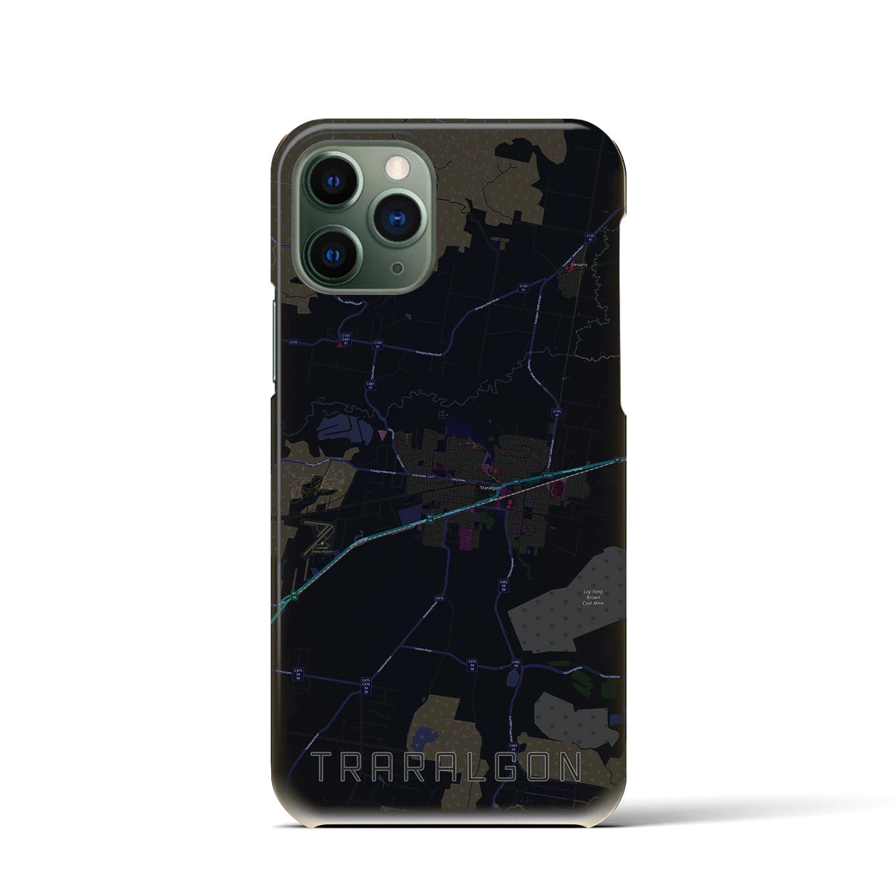 【トララルゴン】地図柄iPhoneケース（バックカバータイプ・ブラック）iPhone 11 Pro 用
