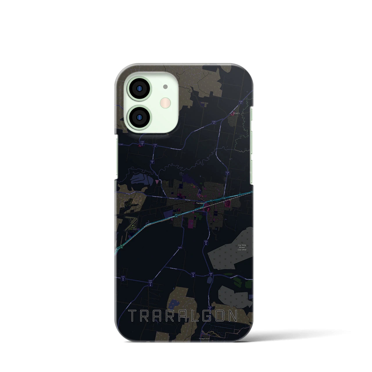 【トララルゴン】地図柄iPhoneケース（バックカバータイプ・ブラック）iPhone 12 mini 用