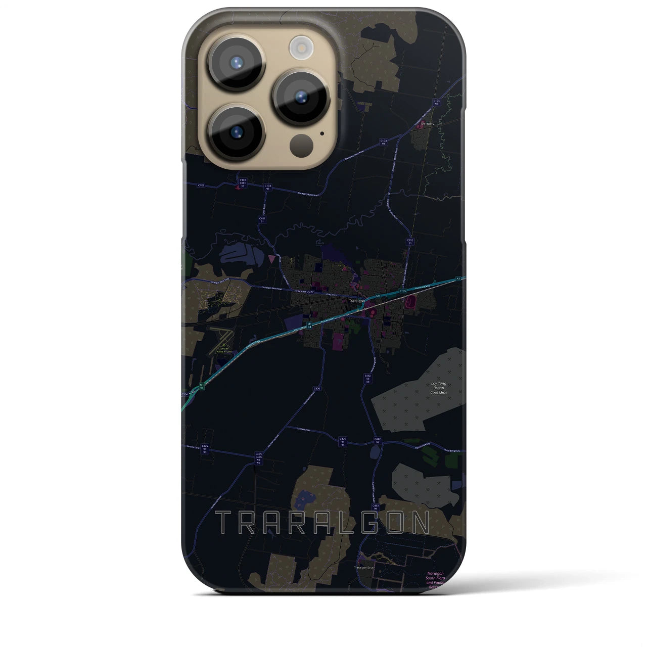 【トララルゴン】地図柄iPhoneケース（バックカバータイプ・ブラック）iPhone 14 Pro Max 用