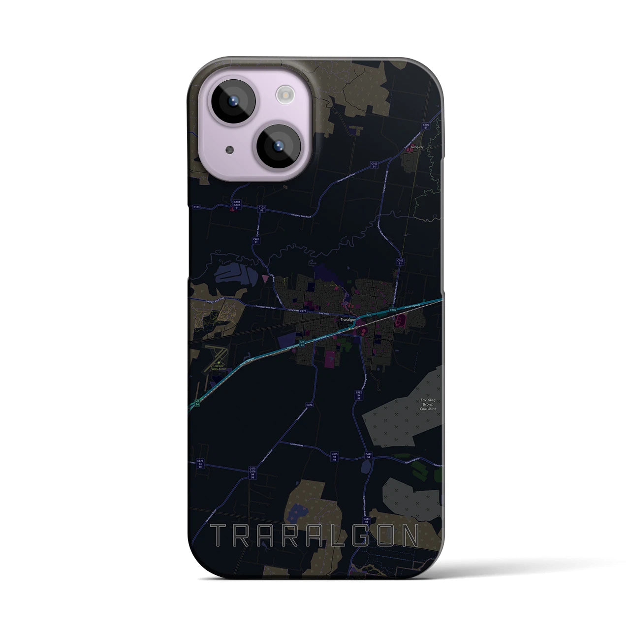 【トララルゴン】地図柄iPhoneケース（バックカバータイプ・ブラック）iPhone 14 用