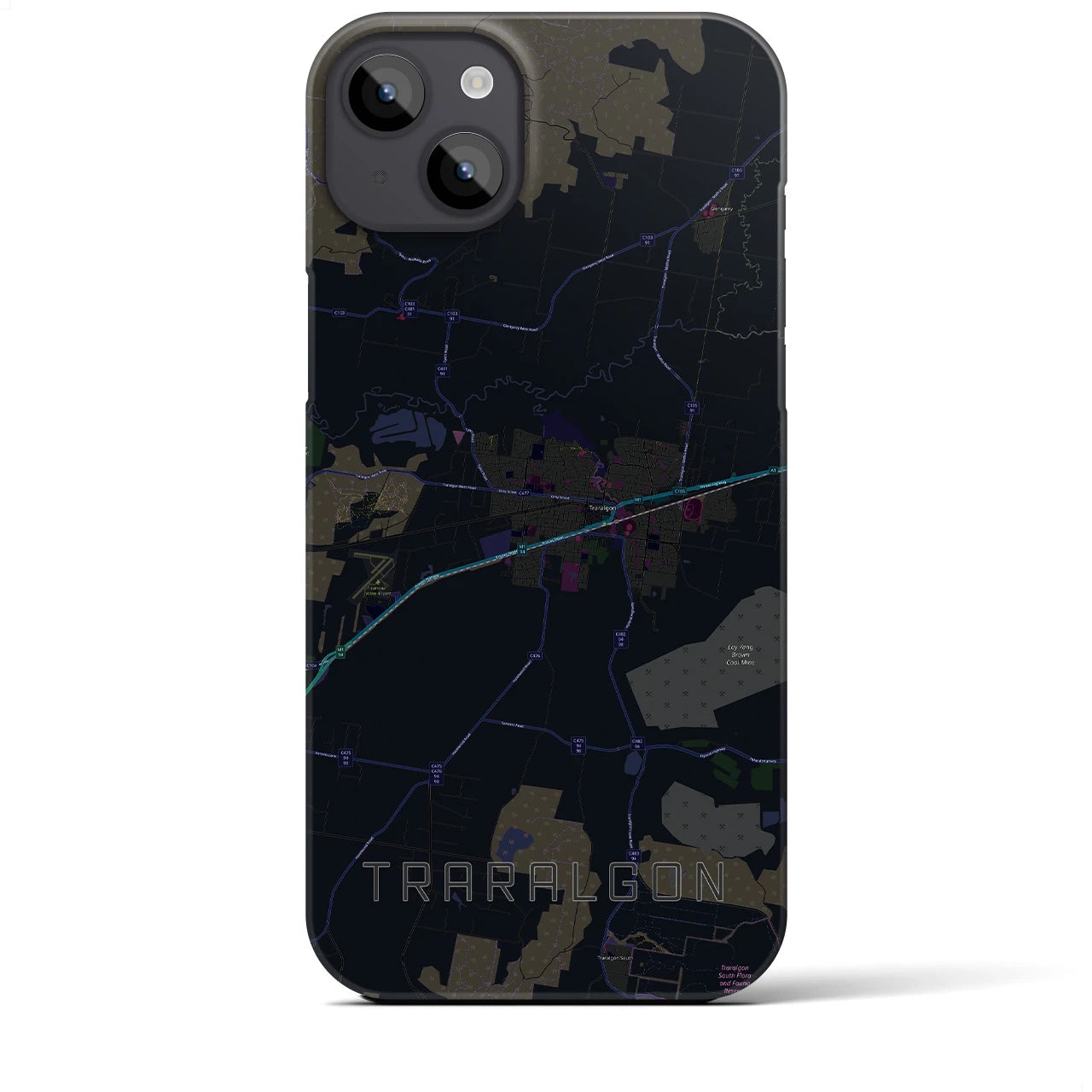 【トララルゴン】地図柄iPhoneケース（バックカバータイプ・ブラック）iPhone 14 Plus 用