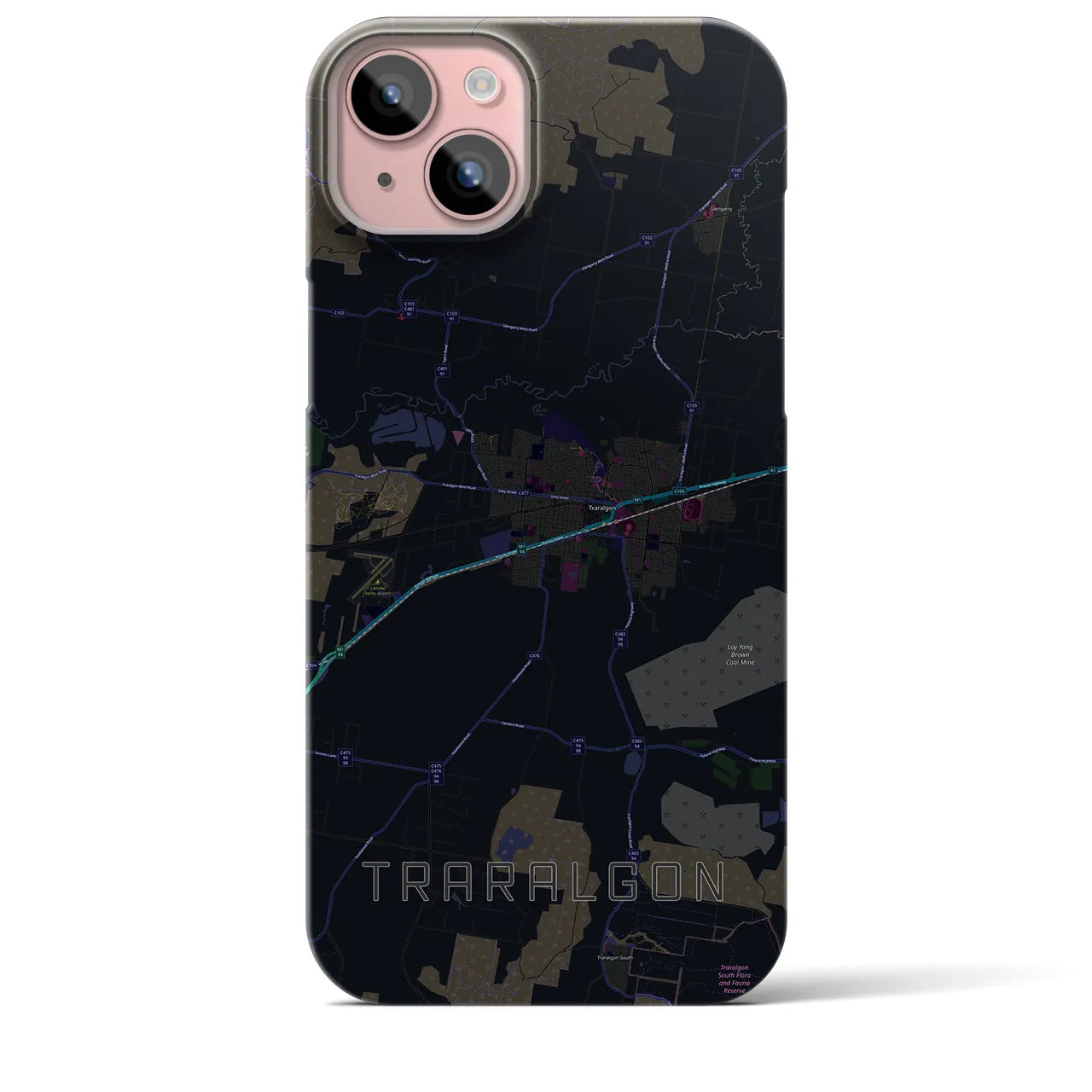 【トララルゴン】地図柄iPhoneケース（バックカバータイプ・ブラック）iPhone 15 Plus 用
