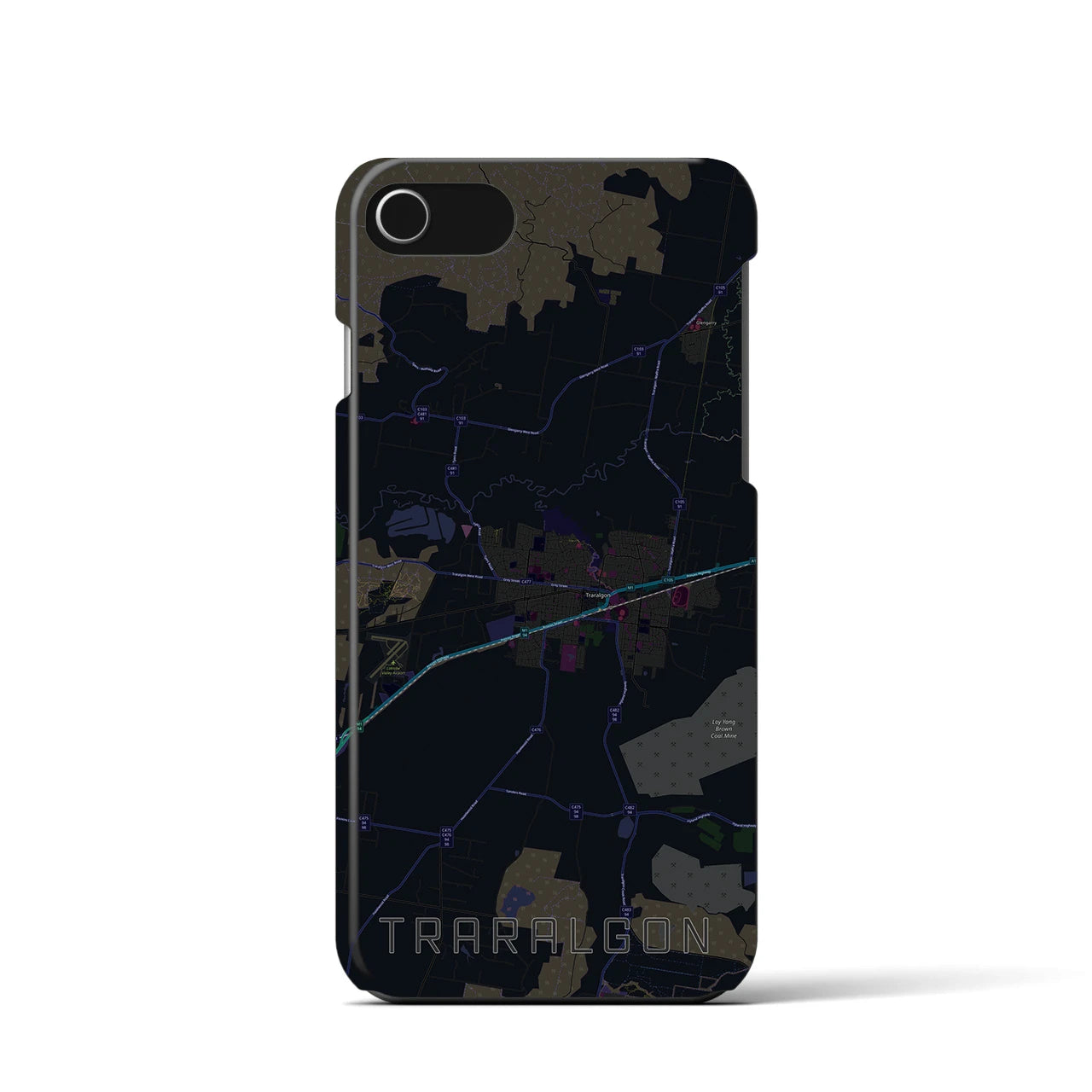 【トララルゴン】地図柄iPhoneケース（バックカバータイプ・ブラック）iPhone SE（第3 / 第2世代） / 8 / 7 / 6s / 6 用