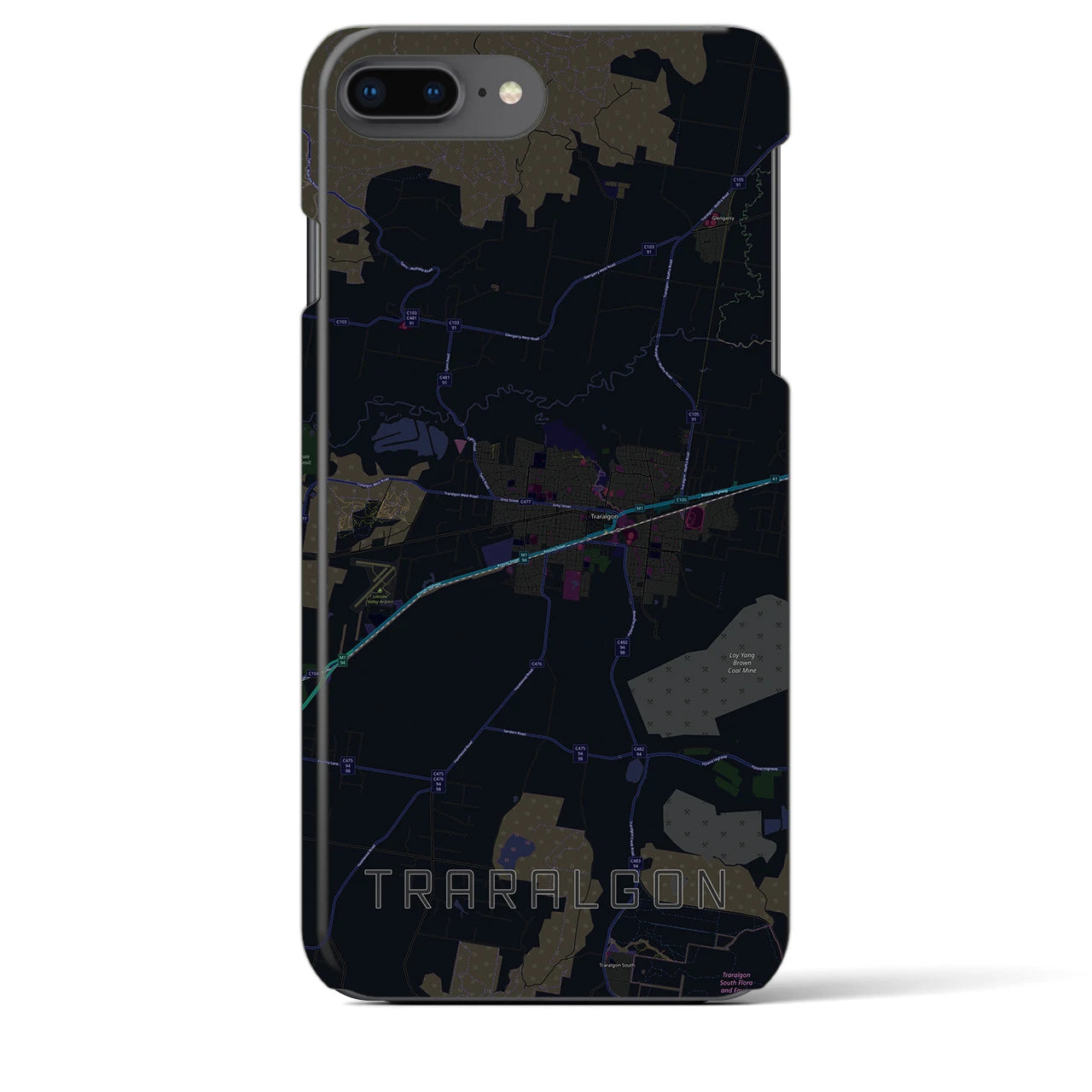 【トララルゴン】地図柄iPhoneケース（バックカバータイプ・ブラック）iPhone 8Plus /7Plus / 6sPlus / 6Plus 用
