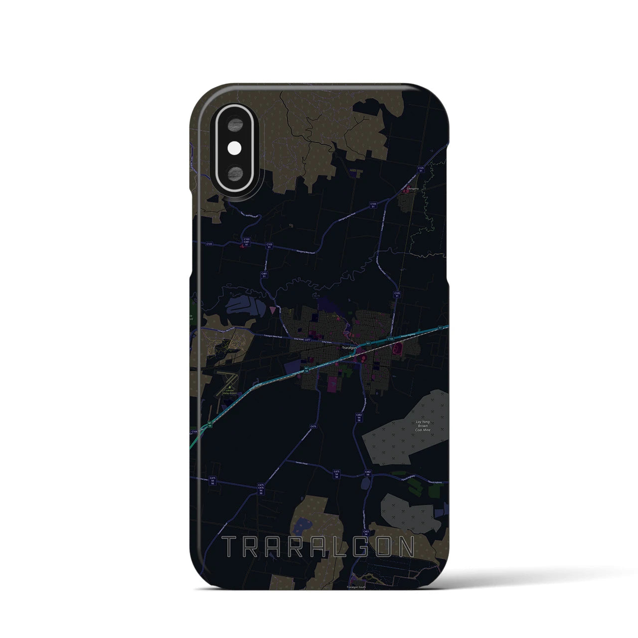 【トララルゴン】地図柄iPhoneケース（バックカバータイプ・ブラック）iPhone XS / X 用