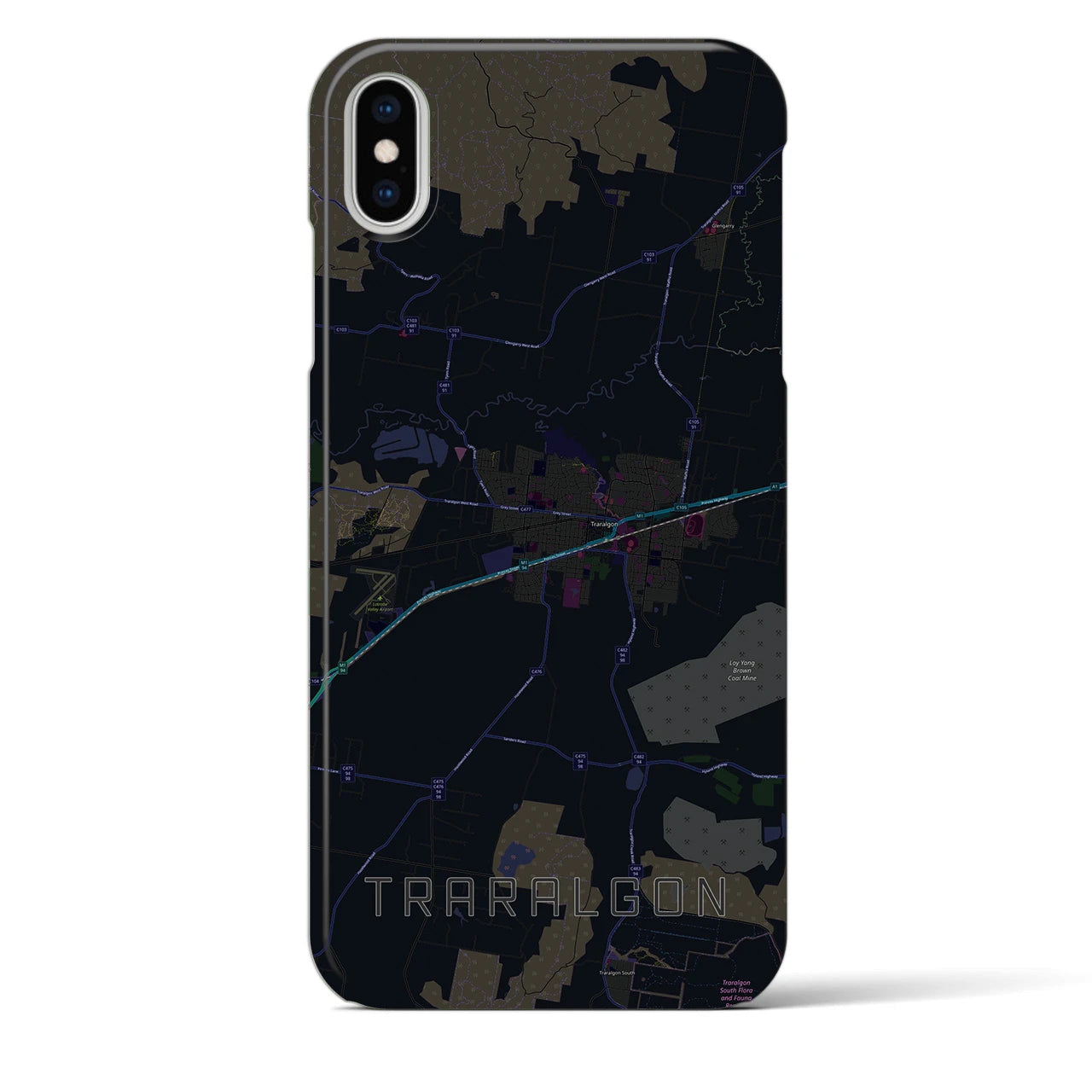 【トララルゴン】地図柄iPhoneケース（バックカバータイプ・ブラック）iPhone XS Max 用
