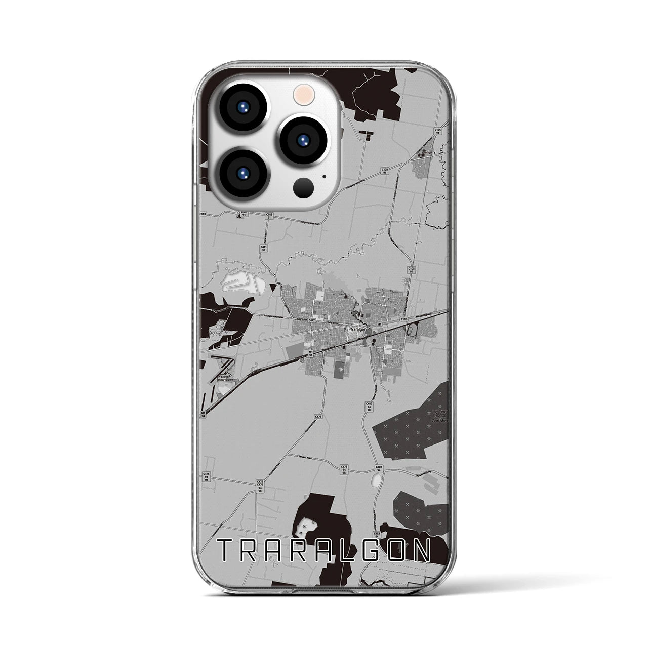 【トララルゴン】地図柄iPhoneケース（クリアタイプ・モノトーン）iPhone 13 Pro 用