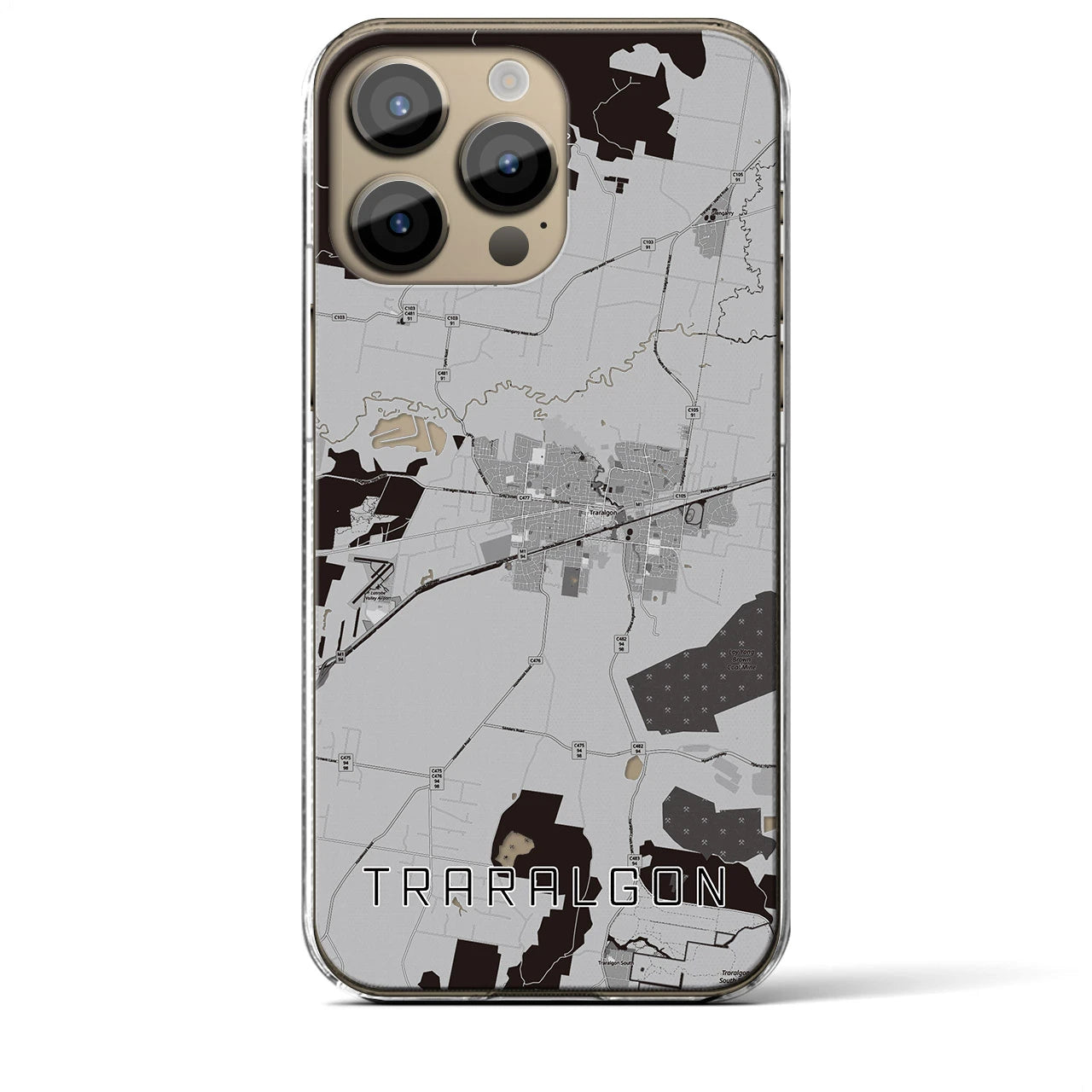 【トララルゴン】地図柄iPhoneケース（クリアタイプ・モノトーン）iPhone 14 Pro Max 用