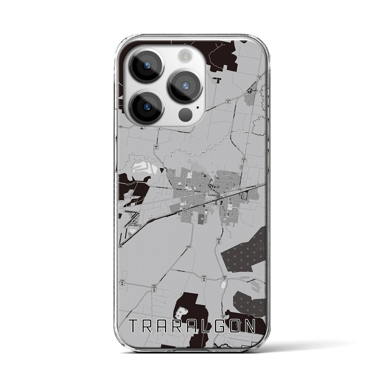 【トララルゴン】地図柄iPhoneケース（クリアタイプ・モノトーン）iPhone 14 Pro 用