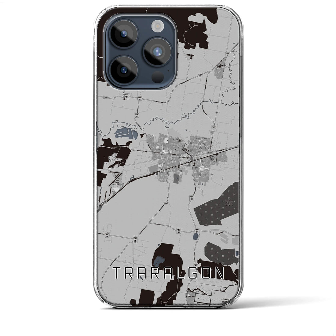 【トララルゴン】地図柄iPhoneケース（クリアタイプ・モノトーン）iPhone 15 Pro Max 用