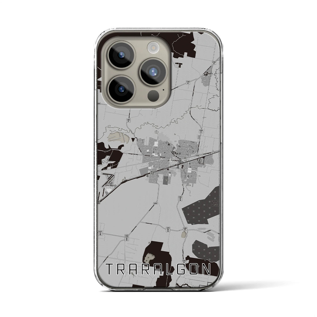 【トララルゴン】地図柄iPhoneケース（クリアタイプ・モノトーン）iPhone 15 Pro 用
