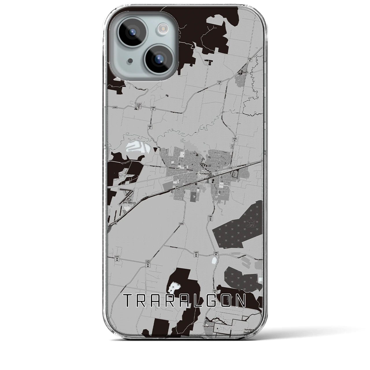 【トララルゴン】地図柄iPhoneケース（クリアタイプ・モノトーン）iPhone 15 Plus 用