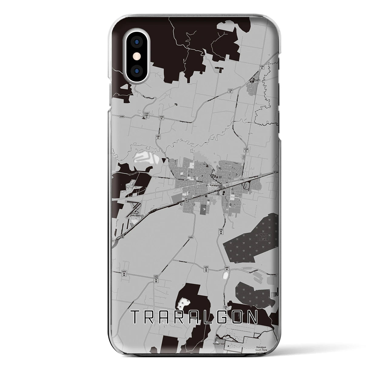 【トララルゴン】地図柄iPhoneケース（クリアタイプ・モノトーン）iPhone XS Max 用