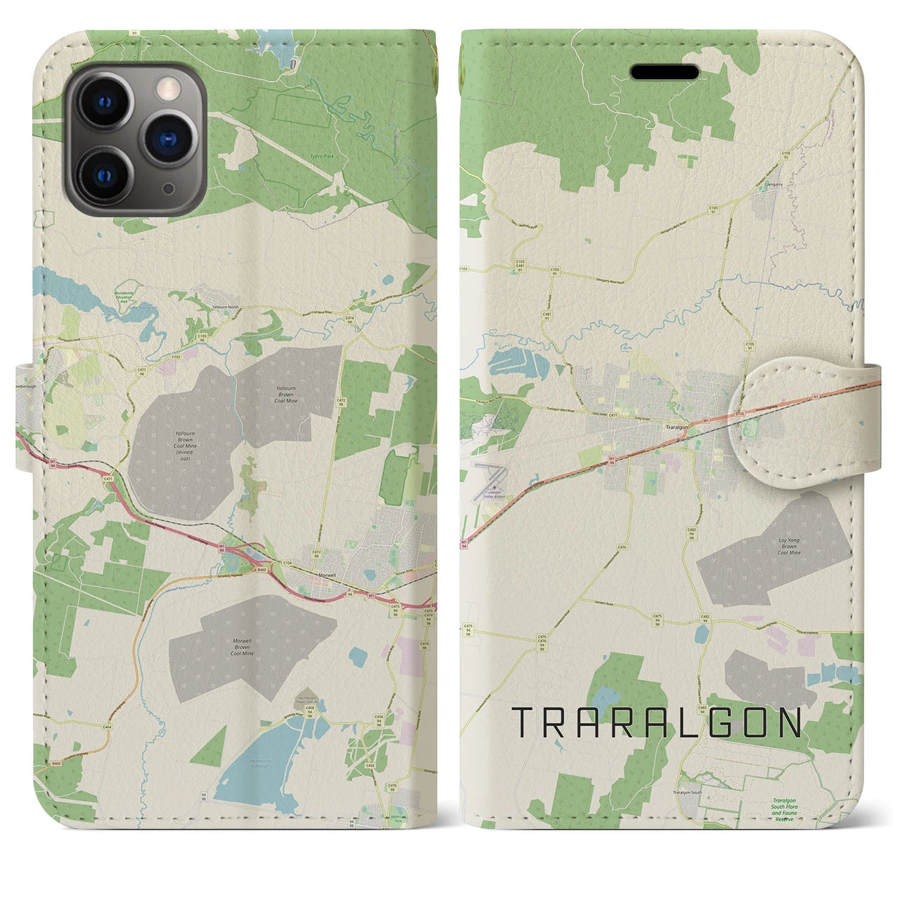 【トララルゴン】地図柄iPhoneケース（手帳両面タイプ・ナチュラル）iPhone 11 Pro Max 用