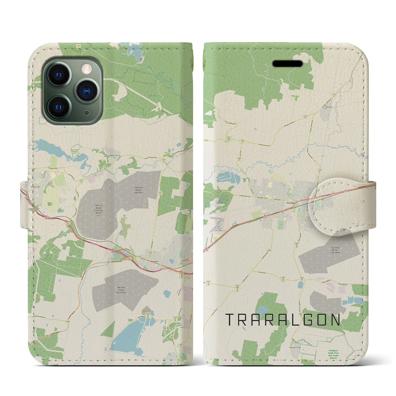 【トララルゴン】地図柄iPhoneケース（手帳両面タイプ・ナチュラル）iPhone 11 Pro 用