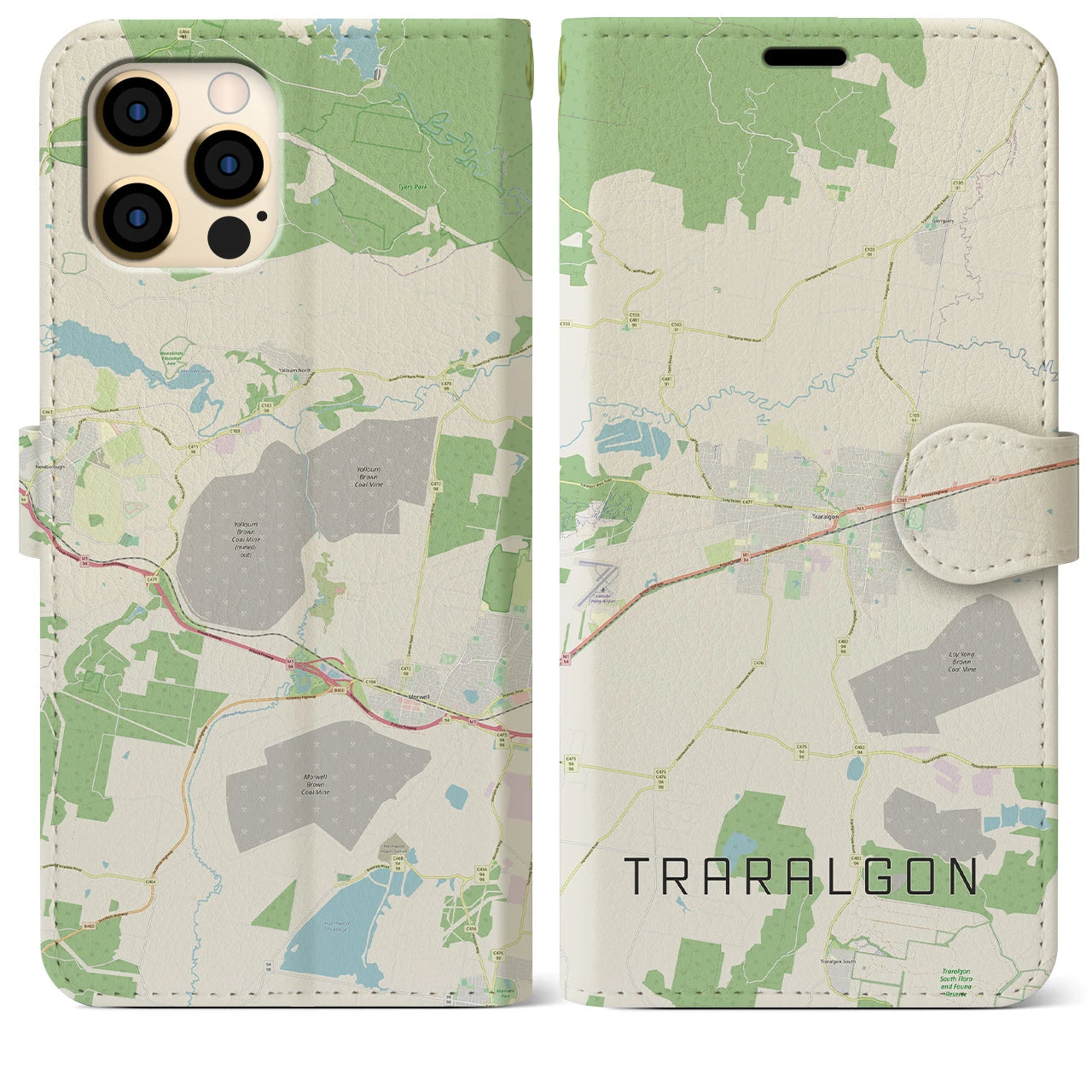 【トララルゴン】地図柄iPhoneケース（手帳両面タイプ・ナチュラル）iPhone 12 Pro Max 用