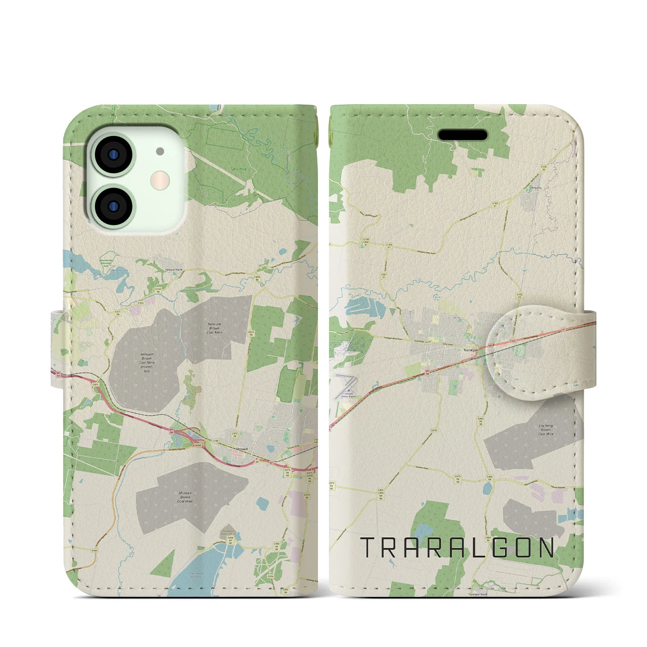 【トララルゴン】地図柄iPhoneケース（手帳両面タイプ・ナチュラル）iPhone 12 mini 用