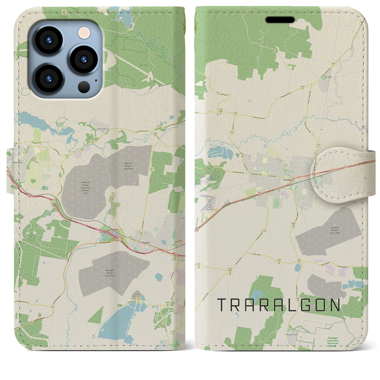 【トララルゴン】地図柄iPhoneケース（手帳両面タイプ・ナチュラル）iPhone 13 Pro Max 用