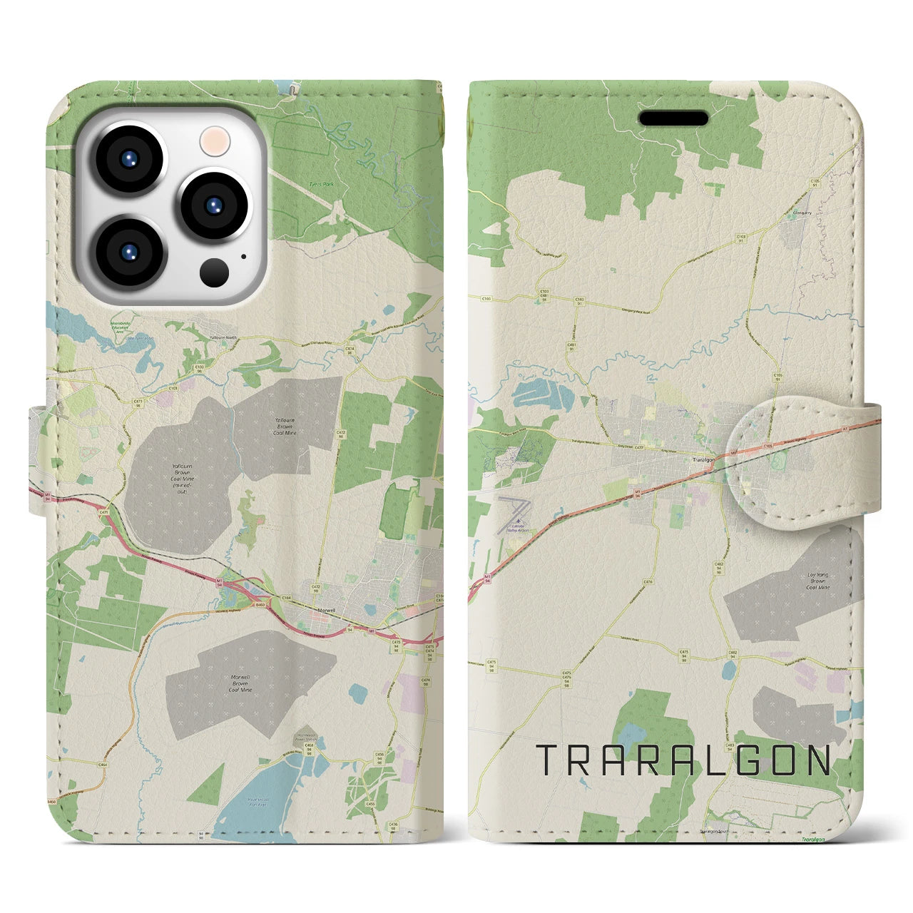 【トララルゴン】地図柄iPhoneケース（手帳両面タイプ・ナチュラル）iPhone 13 Pro 用