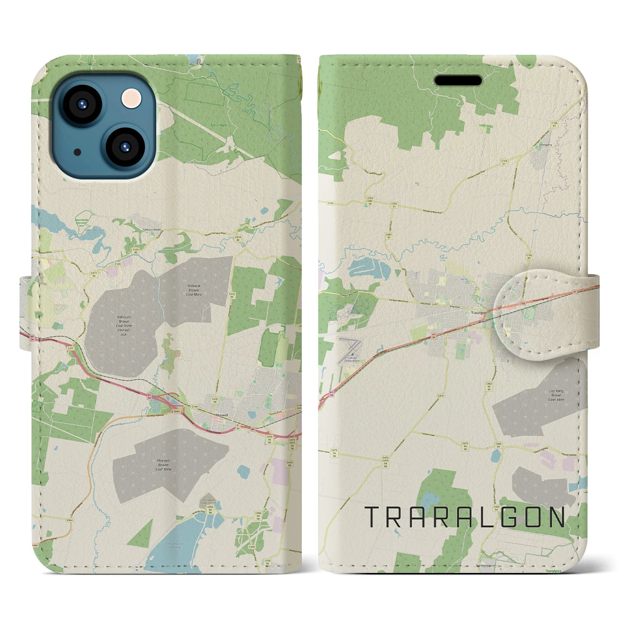 【トララルゴン】地図柄iPhoneケース（手帳両面タイプ・ナチュラル）iPhone 13 用
