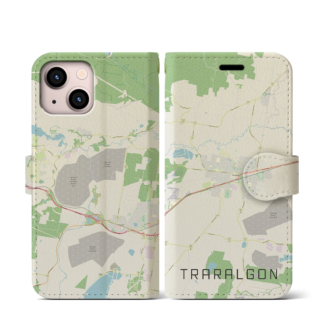 【トララルゴン】地図柄iPhoneケース（手帳両面タイプ・ナチュラル）iPhone 13 mini 用