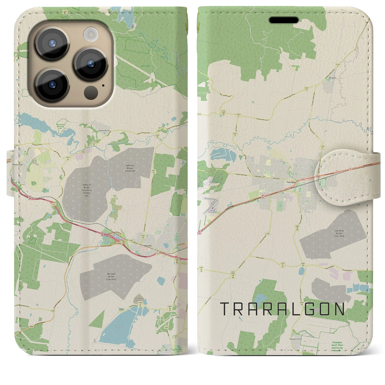 【トララルゴン】地図柄iPhoneケース（手帳両面タイプ・ナチュラル）iPhone 14 Pro Max 用