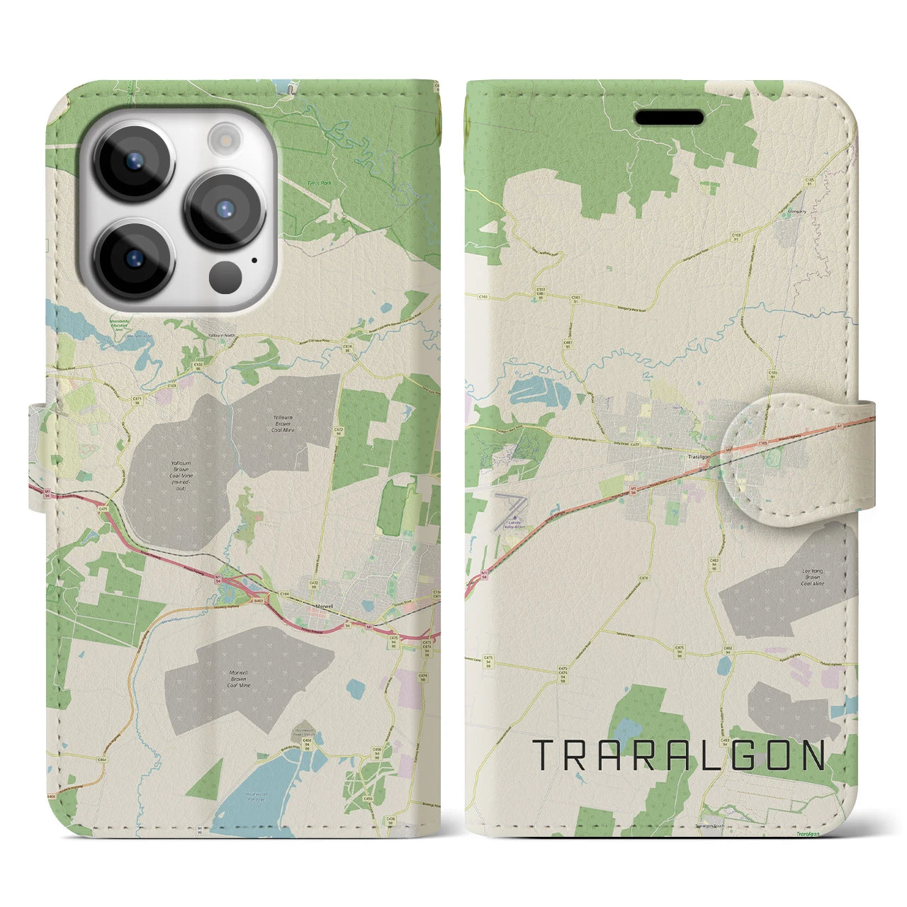 【トララルゴン】地図柄iPhoneケース（手帳両面タイプ・ナチュラル）iPhone 14 Pro 用