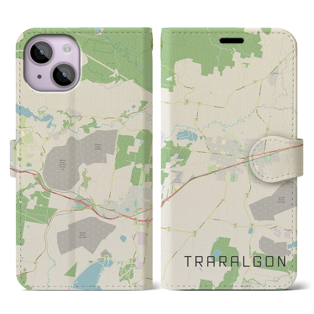 【トララルゴン】地図柄iPhoneケース（手帳両面タイプ・ナチュラル）iPhone 14 用