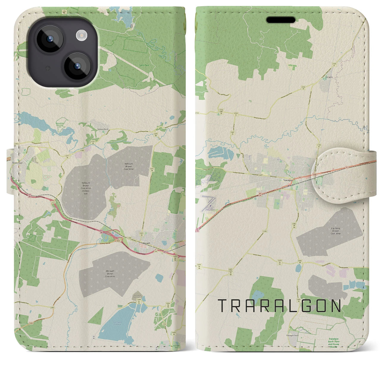 【トララルゴン】地図柄iPhoneケース（手帳両面タイプ・ナチュラル）iPhone 14 Plus 用
