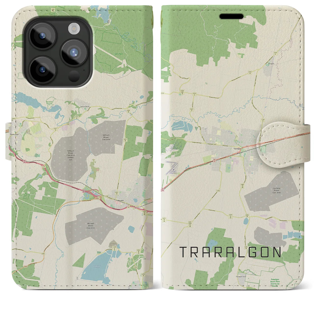 【トララルゴン】地図柄iPhoneケース（手帳両面タイプ・ナチュラル）iPhone 15 Pro Max 用