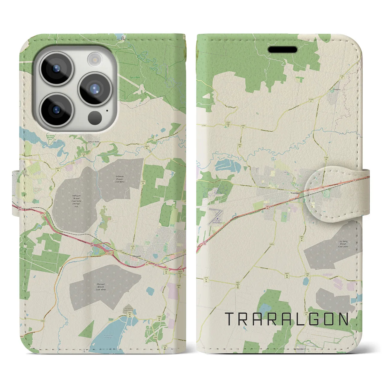 【トララルゴン】地図柄iPhoneケース（手帳両面タイプ・ナチュラル）iPhone 15 Pro 用