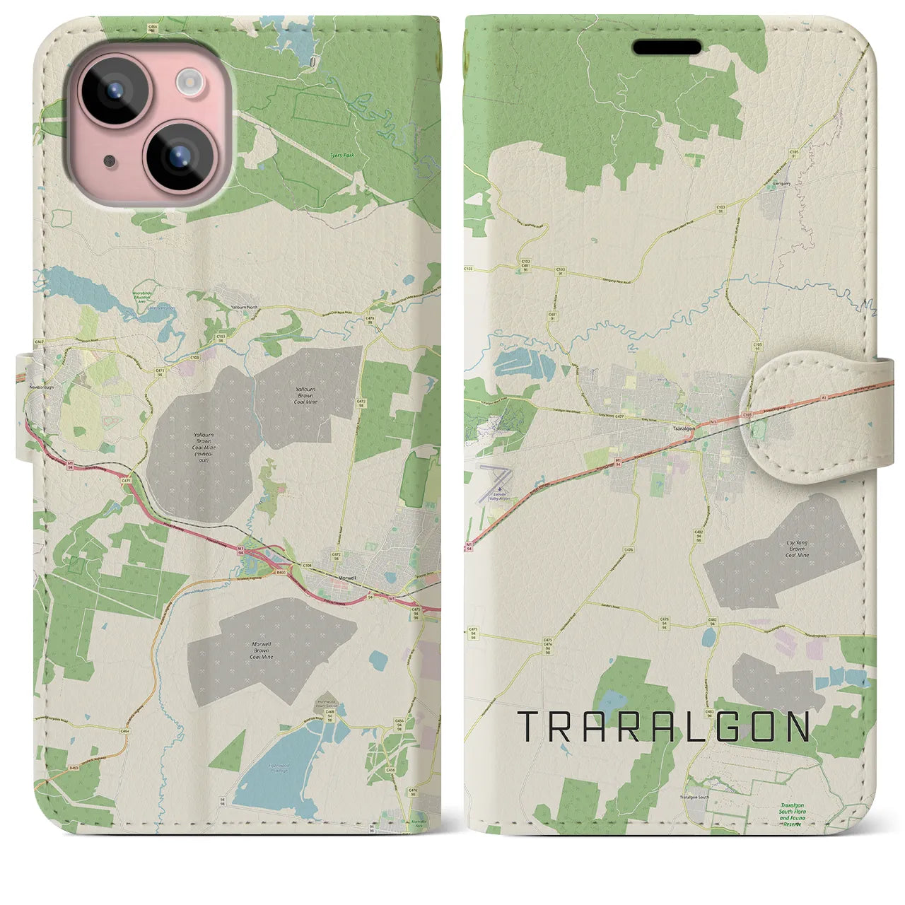 【トララルゴン】地図柄iPhoneケース（手帳両面タイプ・ナチュラル）iPhone 15 Plus 用