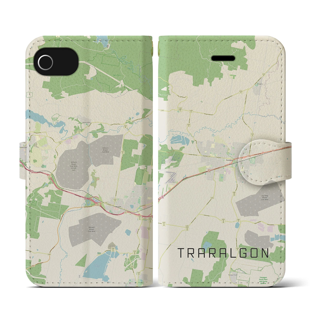 【トララルゴン】地図柄iPhoneケース（手帳両面タイプ・ナチュラル）iPhone SE（第3 / 第2世代） / 8 / 7 / 6s / 6 用