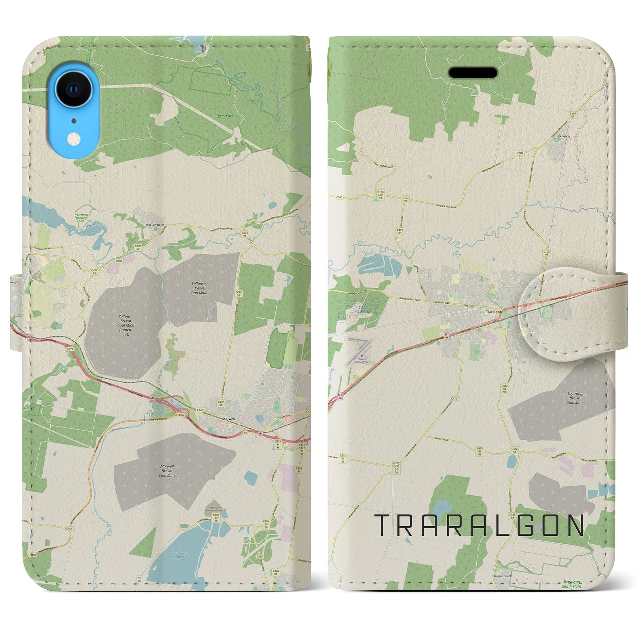 【トララルゴン】地図柄iPhoneケース（手帳両面タイプ・ナチュラル）iPhone XR 用