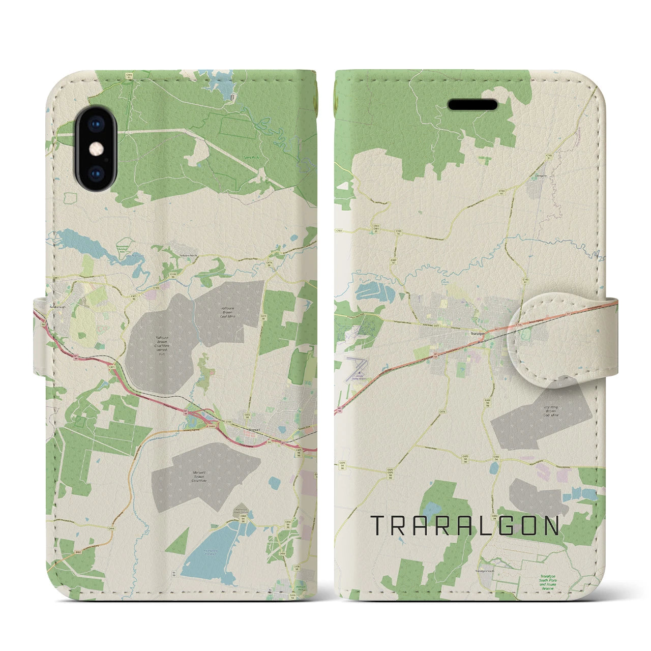 【トララルゴン】地図柄iPhoneケース（手帳両面タイプ・ナチュラル）iPhone XS / X 用