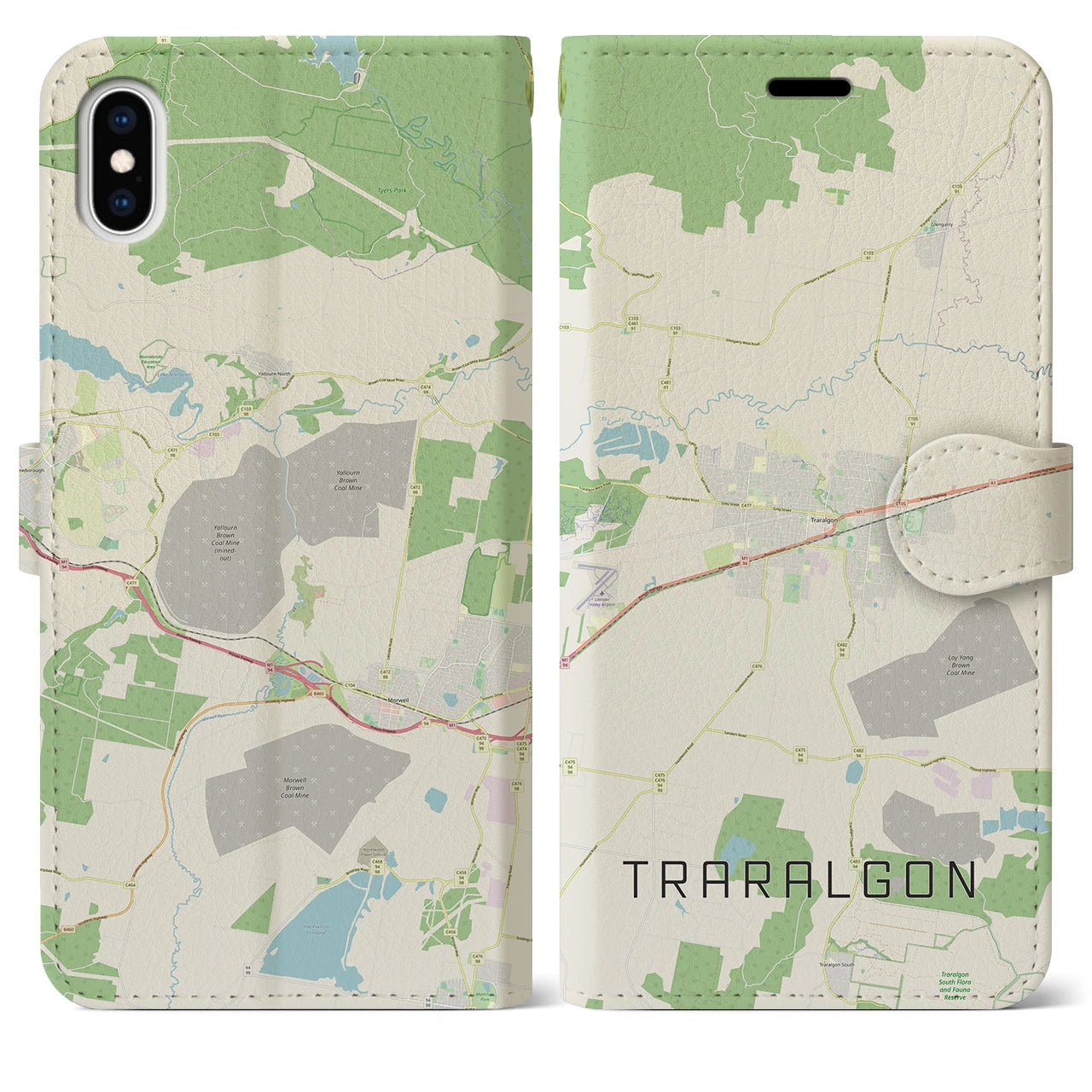 【トララルゴン】地図柄iPhoneケース（手帳両面タイプ・ナチュラル）iPhone XS Max 用