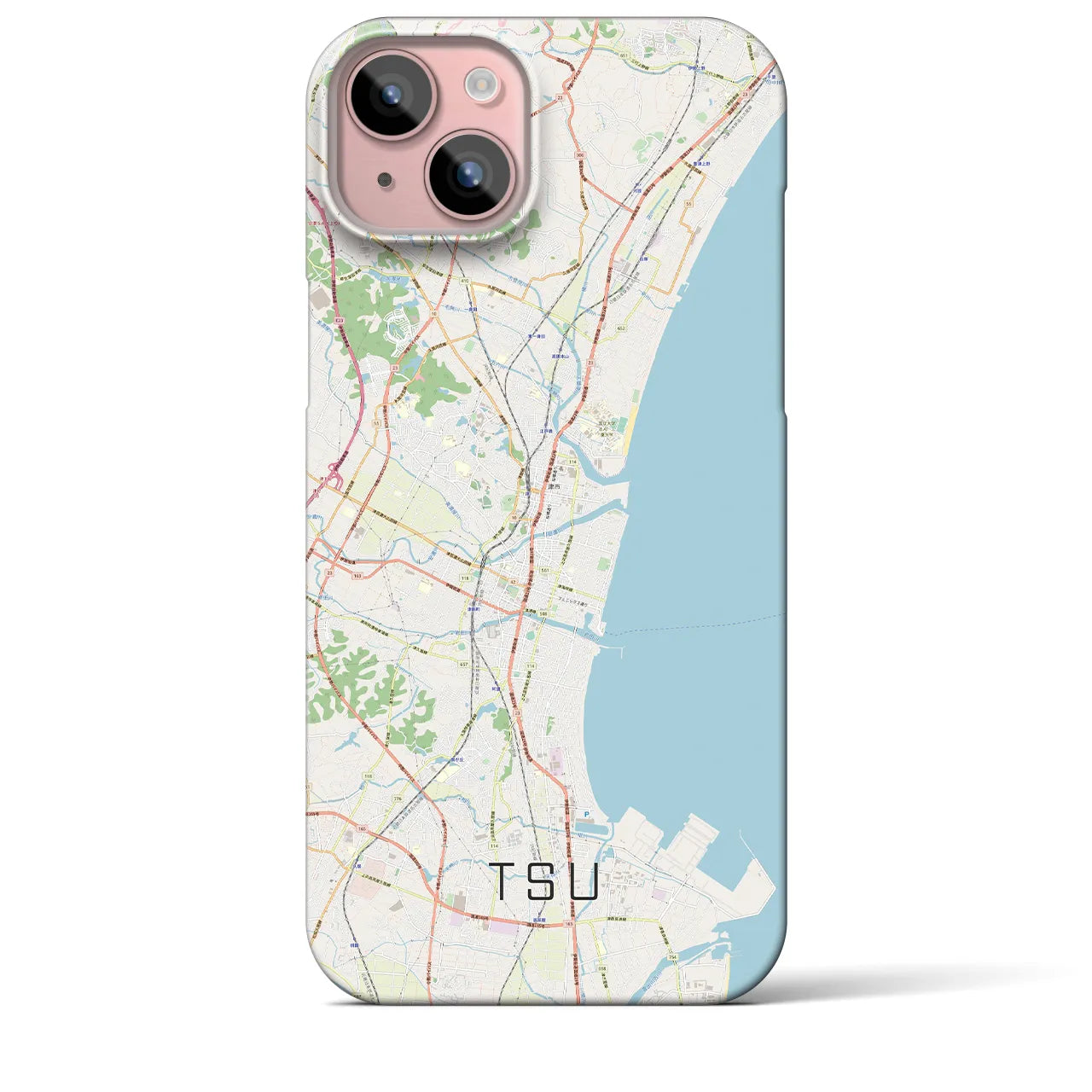 【津】地図柄iPhoneケース（バックカバータイプ・ナチュラル）iPhone 15 Plus 用