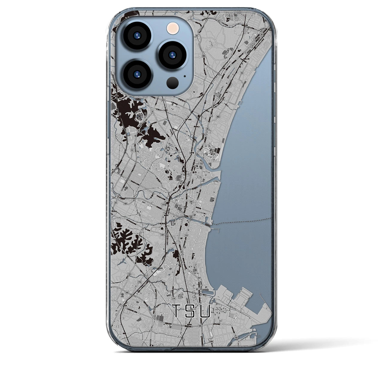 【津】地図柄iPhoneケース（クリアタイプ・モノトーン）iPhone 13 Pro Max 用