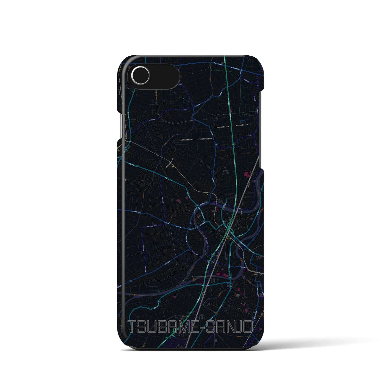 【燕三条】地図柄iPhoneケース（バックカバータイプ・ブラック）iPhone SE（第3 / 第2世代） / 8 / 7 / 6s / 6 用