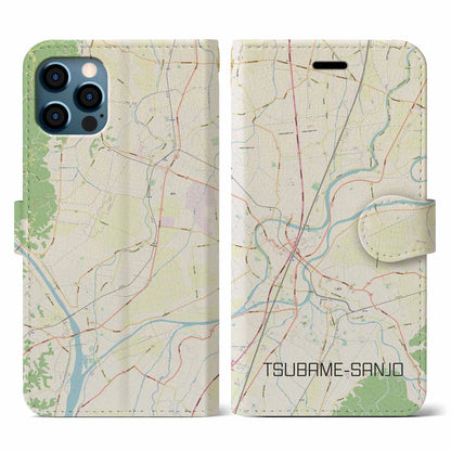 【燕三条（新潟県）】地図柄iPhoneケース（手帳タイプ）ナチュラル・iPhone 12 / 12 Pro 用
