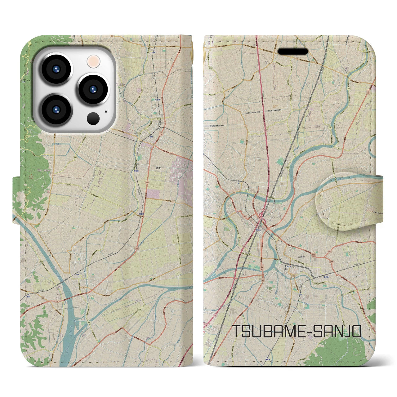 【燕三条】地図柄iPhoneケース（手帳両面タイプ・ナチュラル）iPhone 13 Pro 用