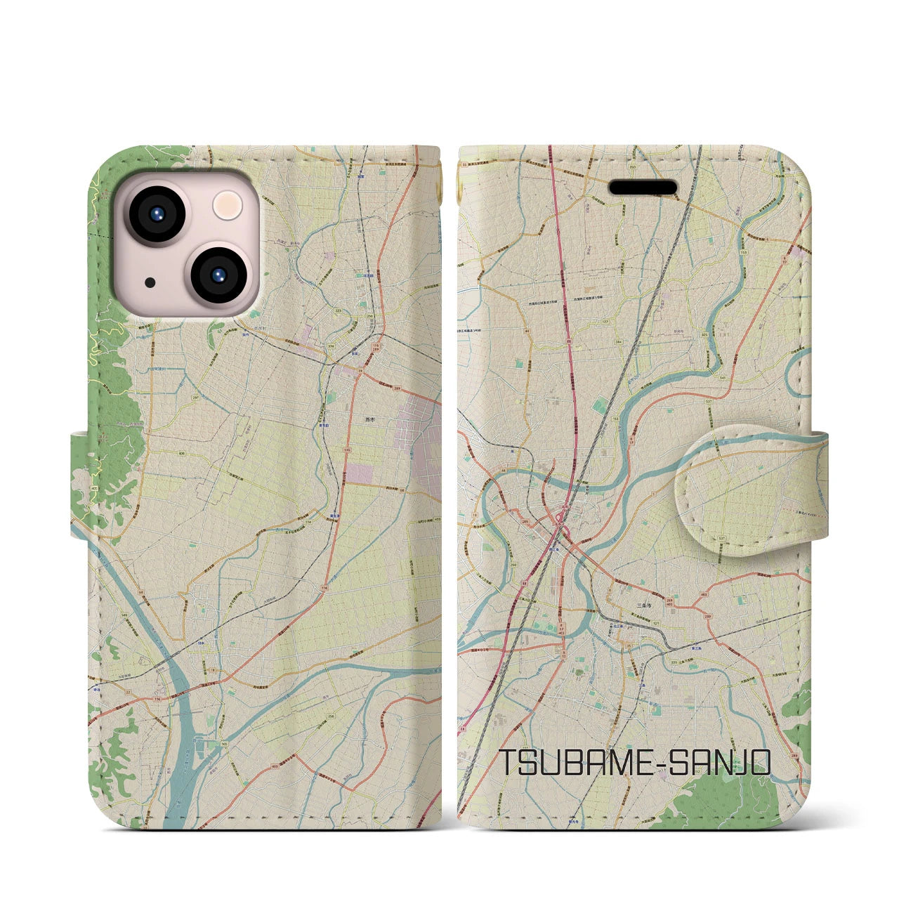 【燕三条】地図柄iPhoneケース（手帳両面タイプ・ナチュラル）iPhone 13 mini 用