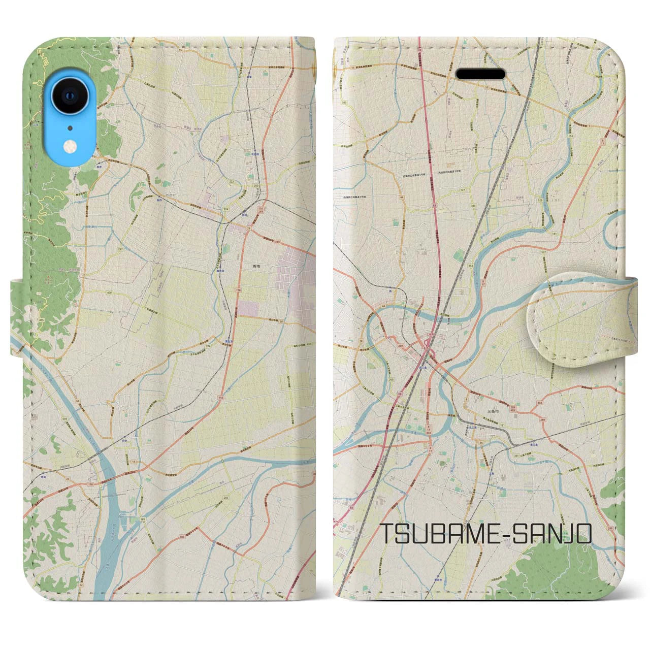 【燕三条】地図柄iPhoneケース（手帳両面タイプ・ナチュラル）iPhone XR 用