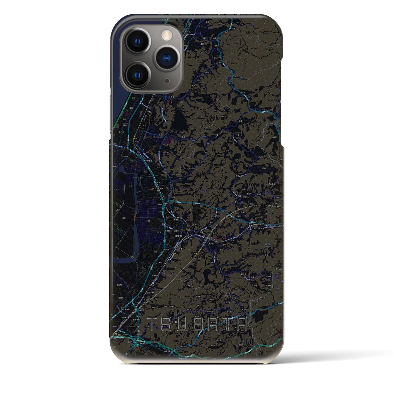 【津幡】地図柄iPhoneケース（バックカバータイプ・ブラック）iPhone 11 Pro Max 用