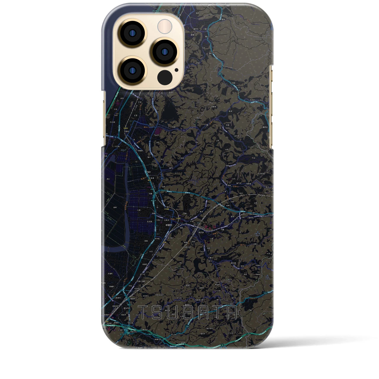 【津幡】地図柄iPhoneケース（バックカバータイプ・ブラック）iPhone 12 Pro Max 用