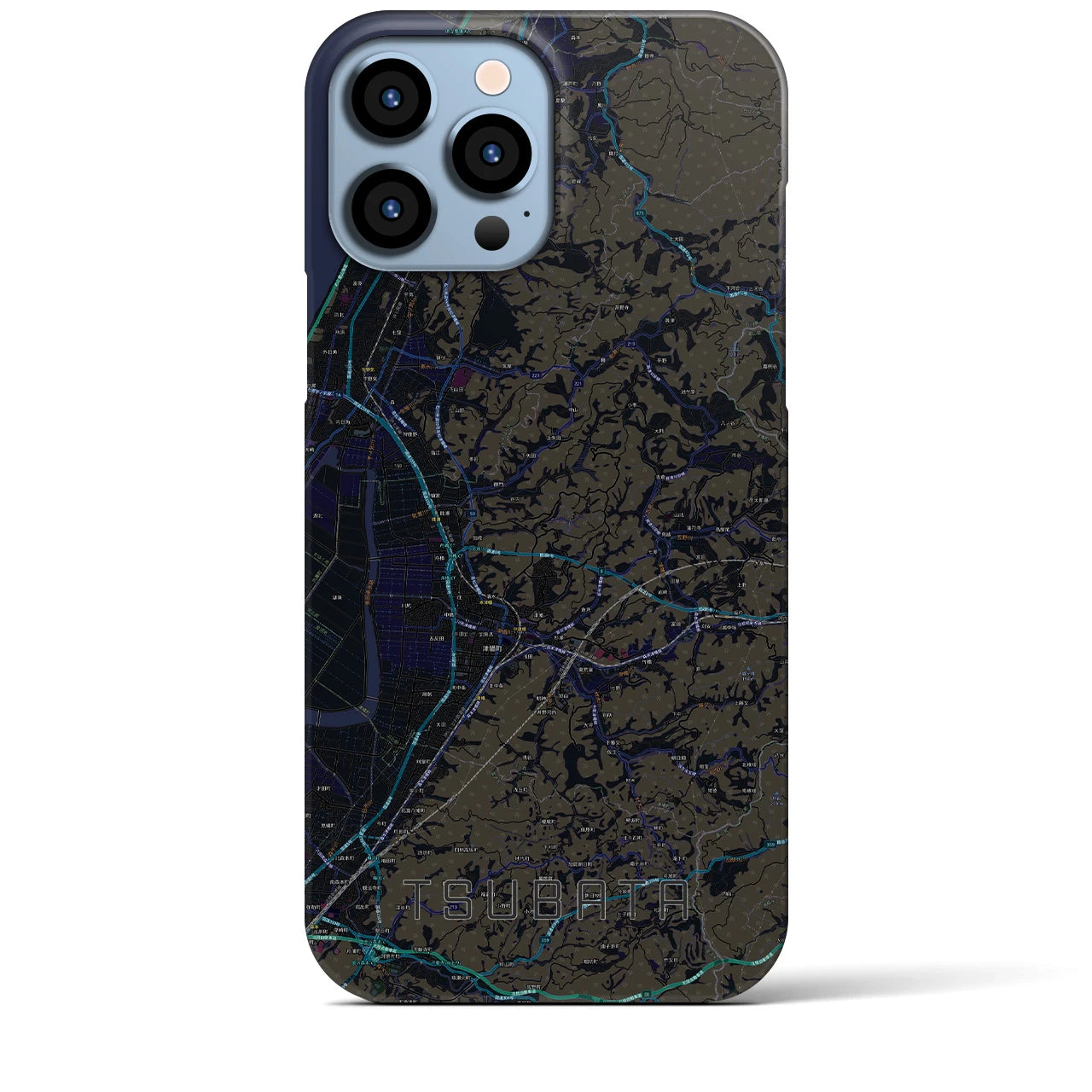 【津幡】地図柄iPhoneケース（バックカバータイプ・ブラック）iPhone 13 Pro Max 用
